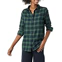 Amazon Essentials Women's Regular-Fit Long-Sleeve Lightweight Cotton Brushed Flannel Shirt