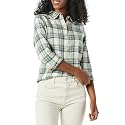 Amazon Essentials Women's Regular-Fit Long-Sleeve Lightweight Cotton Brushed Flannel Shirt