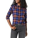 Amazon Essentials Women's Regular-Fit Long-Sleeve Lightweight Cotton Brushed Flannel Shirt