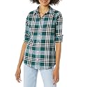 Amazon Essentials Women's Regular-Fit Long-Sleeve Lightweight Cotton Brushed Flannel Shirt