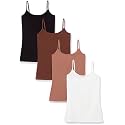 Amazon Essentials Women's Slim-Fit Camisole for Layering and Everyday Wear, Pack of 4