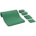AmazonBasics 13 mm Thick Yoga Mat, Yoga Belt, 2 Blocks &amp; 2 Fast Drying Towels - 6 Piece Set, Green