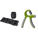 AmazonBasics Ankle Weight 5LB x 2 and AmazonBasics Adjustable Hand Grip Strengthener, 2-Pack, Green