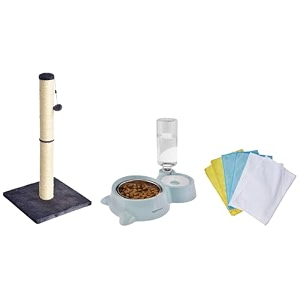 amazonbasics cat tree furniture - xl 2 in 1 pet feeder and water dispenser with ss bowl and microfiber cleaning cloths pack of 6 multicolor