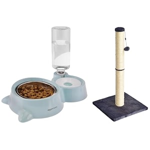 amazon basics pet care set - x-large cat tree  2-in-1 foodwater dispenser 32x22x165cm  stainless steel bowl  automatic dispensing  for cats amp dogs