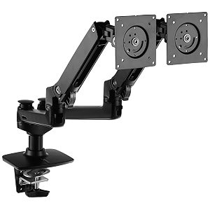 amazonbasics premium dual monitor stand - lift engine arm mount aluminum - black