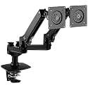AmazonBasics Premium Dual Monitor Stand - Lift Engine Arm Mount, Aluminum - Black