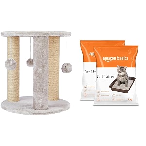 amazonbasics round cozy cat tree amp amazonbasics scoopable bentonite cat litter unscented 5kg pack of 2