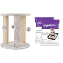 AmazonBasics Round Cozy Cat Tree &amp; AmazonBasics Scoopable Smart Bentonite Cat Litter, Lavender Fragrance, Scented Cat Litter, 5Kg Pack of 2