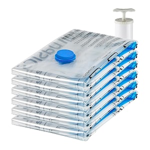 amazon basics vacuum compression storage bags with hand pump - jumbo 6-pack plastic transparent