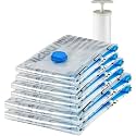 amazon basics Vacuum Compression Storage Bags with Hand Pump - 6-Pack (2 Jumbo, 2 Large, 2 Medium), Plastic, Transparent