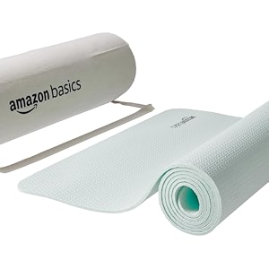amazonbasics yoga mat  6 mm thick mat  bag included  grippy surface  anti slip exercise mat  tpe and eva material  yoga mat for men amp women  exercise mat for gym or home aqua