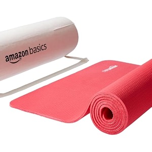 amazonbasics yoga mat  6 mm thick mat  bag included  grippy surface  anti slip exercise mat  tpe and eva material  yoga mat for men amp women  exercise mat for gym or home red