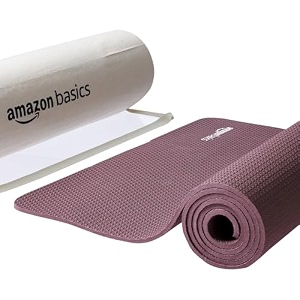 amazonbasics yoga mat  6 mm thick mat  bag included  grippy surface  anti slip exercise mat  tpe and eva material  yoga mat for men amp women  exercise mat for gym or home wine