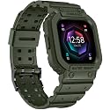 amBand Compatible for Fitbit Versa 4/3/2/ Fitbit Versa Lite/Fitbit Sense 2/ Fitbit Sense Bands with Case, Protective Smartwatch Case Strap Rugged Sport Protector Wristbands Men Green