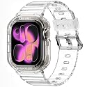 amBand Rugged Clear Band with Case Compatible with Apple Watch Series 10 11 46mm, Shockproof &amp; Protective Sport Bumper Cover for Men &amp; Women, Lightweight Strap with Soft Comfortable Fit, Transparent