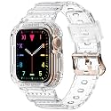 amBand Compatible with Apple Watch Series 9/8/7/(SE 3/SE 2/SE)/3/6/5/4/3 Bands Clear for Women 41mm/40mm/38mm with Case, Nice Cute Crystal Strap with Jelly Bumper Protective Cover for iWatch 41/40 mm