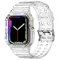 amBand Compatible for Apple Watch Band 45mm 44mm 42mm with Bumper Case, Crystal Cute Women Strap for iWatch SE(3/2/1) Series 9 8 7 6 5 4 3 2, Sport Transparent Jelly Protective Cases Protector, Clear