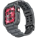 amBand Compatible for Apple Watch Band 45mm 44mm 42mm with Bumper Case, Rugged Men Bands for iWatch SE SE 2 SE 3 Series 9 8 7 6 5 4 3 2 1, Sport Military Protector Drop-proof Shockproof Space Gray