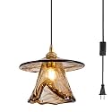 Amber Glass Pendant Light 7.87" Plug in Modern Hanging Light E26