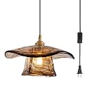 Plug in Pendant Light Fixtures, Amber Glass Shade