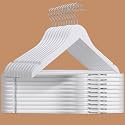 Amber Home 20 Pack White Wooden Coat Hangers, Wood Suit Hangers