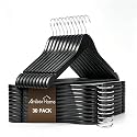 Amber Home 30 Pack Black Wooden Coat Hangers, Wood Suit Hangers