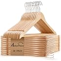 Amber Home 30 Pack Natural Wooden Coat Hangers, Wood Suit Hangers