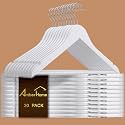 Amber Home 30 Pack White Wooden Coat Hangers, Wood Suit Hangers