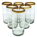 Amber Rim 20 oz Tall Iced Tea Glasses (set of 6) Mexican Handmade Glassware, Recycled Glass, Lead-free, Toxin-Free (Tall Iced Tea)