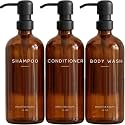 Amber Shampoo and Conditioner Dispenser Set by Brighter Barns - Body Wash and Shampoo Bottles with Pump - Refillable Plastic Shower Dispenser for Modern Bathroom Decor in Vacation Rental, Spa (Amber)