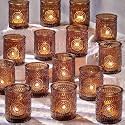 Amber Votive Candle Holders Set of 36- Glass Tea Lights Candle Holders Bulk