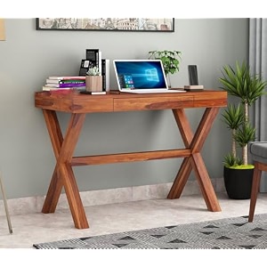 wooden study table for adults work from home computerlaptop writing desk with drawer amp shelf storage solid wood sheesham s-a