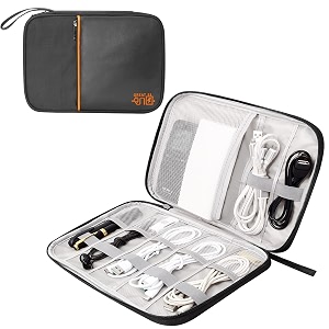 leather electronic gadget organizer travel cable accessories bag travel cord organizer case compact electronics accessories bag for cable cord charger phone hard drive black