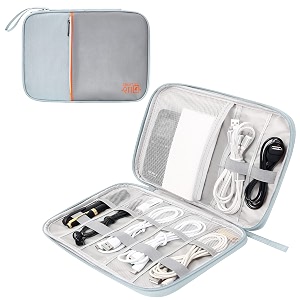 leather electronic gadget organizer travel cable accessories bag travel cord organizer case compact electronics accessories bag for cable cord charger phone hard drive grey