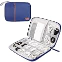 Leather Electronic Gadget Organizer Travel Cable Accessories Bag Travel Cord Organizer Case Compact Electronics Accessories Bag For Cable, Cord, Charger, Phone, Hard Drive (Navy Blue)