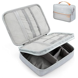 leather gadget organizer travel cable accessories bag electronics organizer portable storage case for cable cord charger adapter power bank hard drives grey