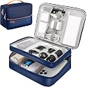Leather Gadget Organizer Travel Cable Accessories Bag Electronics Organizer Portable Storage Case For Cable, Cord, Charger, Adapter, Power Bank, Hard Drives (Navy Blue)