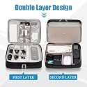 Leather Gadget Organizer Travel Cable Accessories Bag Electronics Organizer Portable Storage Case For Cable, Cord, Charger, Adapter, Power Bank, Hard Drives (Black)