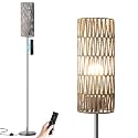 Ambimall 64'' Floor Lamps for Living Room with Remote Control and Stepless Dimmable Colors Temperature & Brightness, Boho Grey Standing Lamp with Grey Rattan Shade