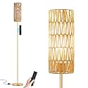 Ambimall 64'' Floor Lamps for Living Room with Remote Control and Stepless Dimmable Colors Temperature &amp; Brightness, Boho Gold Standing Lamp with Beige Rattan Shade