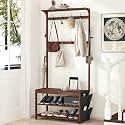 AMBIRD Hall Tree with bench and shoe storage, Entryway Bench with shoe storage, 6-in-1 Coat Rack with Cloth Bag and 12 Coat Hooks, Sturdy Bamboo Frame, Brown 31 * 15 * 70 Inches
