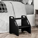 AMBIRD Wooden Step Stool, 15.75'' H Potty Training Toddler 300 lbs Capacity with Safety Non-Slip Pads and Handles, Step Stools for Kids, Bamboo 2-Step Stool for Bathroom, High Beds (Black)