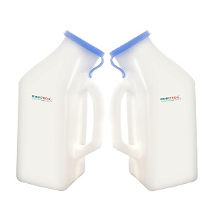 ambitech portable and safe medical grade plastic urine pot with cap for male - 1000 ml pack of 2 made in india