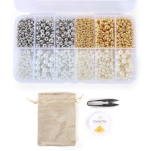 ambitieux premium golden silver pearl mettalic beads bracelet necklace jewelry making kit for adults with jute bag elastic and thread cutter gold silver kit