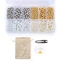 ambitieux Premium Golden Silver Pearl Mettalic Beads Bracelet Necklace Jewelry Making kit for Adults with Jute Bag, Elastic and Thread Cutter (Gold Silver kit)