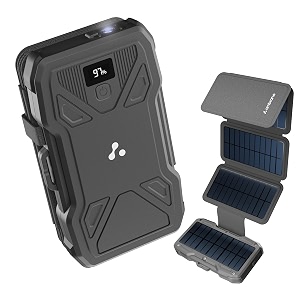 ambrane solar powerbank 10000mah with 5 solar panels 5 days recharge time in sunlight 225w fast charging usb amp type c output for iphone android amp other devices led flashlight solar 10k black