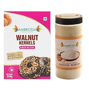 ambrosia baking combo pack 450g  california almond flour 200g amp walnut kernels 250g  super fine almond powder  ideal for baking cakes cookies amp desserts