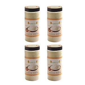 ambrosia california almond flour 800g pack of 4 x 200g  super fine blanched almond powder  keto friendly  gluten free  ideal for baking bread cakes cookies amp rotis