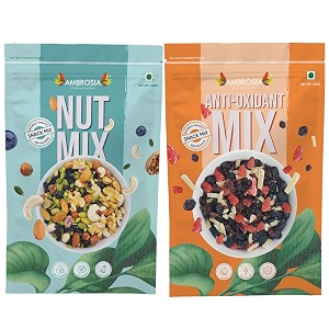 ambrosia trail mix combo pack 400g  berry trail mix 200g amp nut trail mix 200g  mixed nuts seeds amp dried berries  healthy snack  high protein amp fibre  ready-to-eat